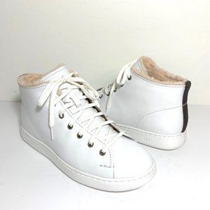 UGG Pismo High Top Leather Sneakers Faux Fur Lace Up Bone White Women's Size 9